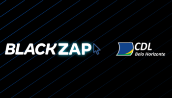 Logotipo do BlackZAP ao lado da marca CDL Belo Horizonte, sobre fundo preto com linhas diagonais azuis.