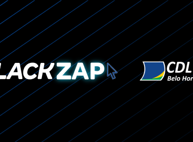 Logotipo do BlackZAP ao lado da marca CDL Belo Horizonte, sobre fundo preto com linhas diagonais azuis.