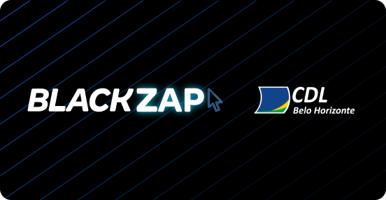 Logotipo do BlackZAP ao lado da marca CDL Belo Horizonte, sobre fundo preto com linhas diagonais azuis.